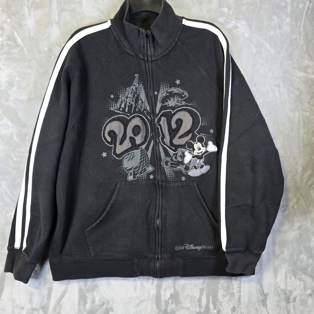 2012 Disney Parks Mickey Mouse All 4 Parks Jacket Mens XL Black Full Zip *flaws